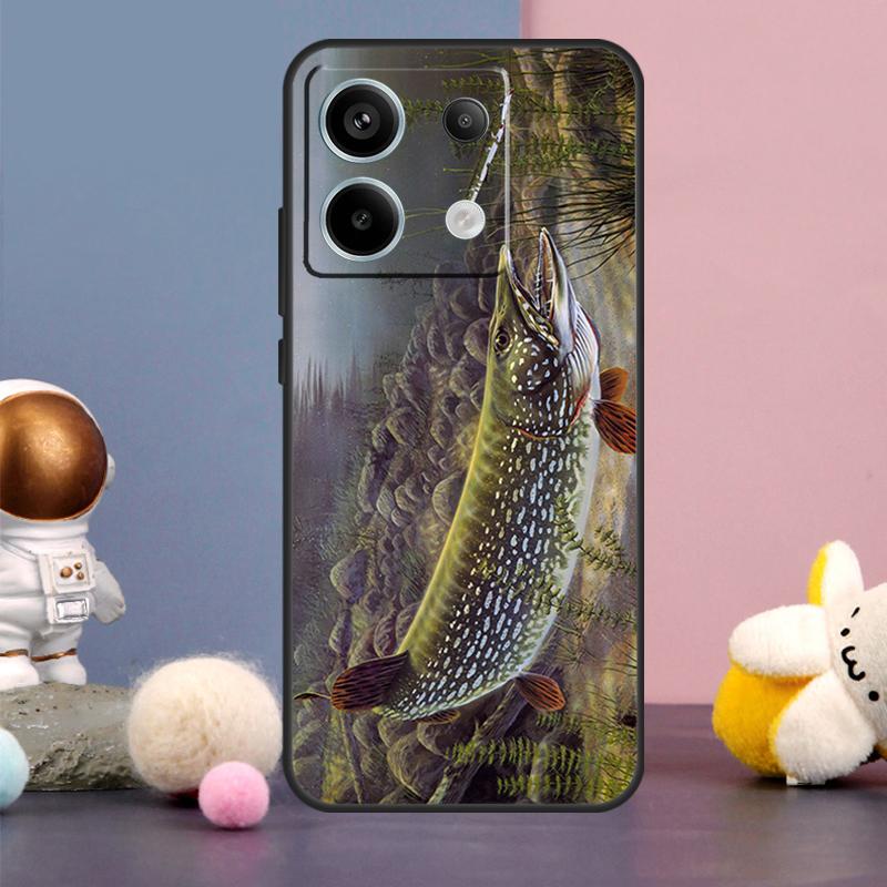 Pike Fish Fishing Lure Case For Xiaomi Redmi Note 14 9 10 11 12 13 15 Pro Plus Redmi 15 15C 14C 10C 12C 13C Cover