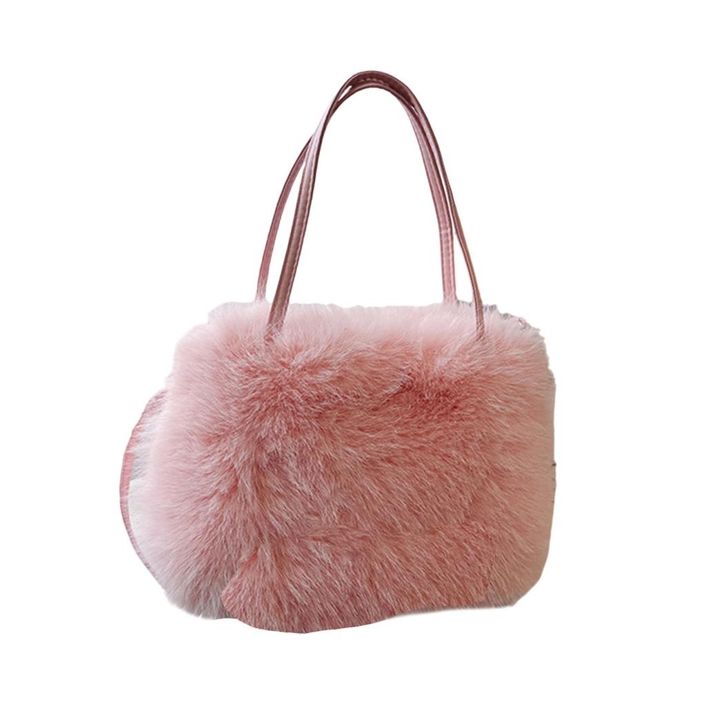 Furry Tote Bag Satchel Lightweight Cute Soft Top Handle Handbag with Adjustable Strap Crossbody Bag for Shopping Commuting Work
