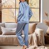 2-teiliges Pyjama-Set, Satin, einreihiges Strickjackenhemd, V-Ausschnitt, Reverskragen, einfarbiges Hemd mit Brusttasche, weites Bein, lockere Hose, Nachthemd