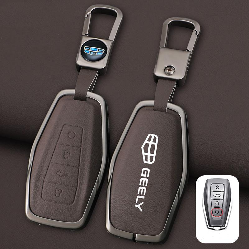 Zinc Alloy Leather Car Key Case Cover Shell For Geely Okavango Coolray Atlas Monjaro Tugella Emgrand Gt S Proton X50 X70 Keychai