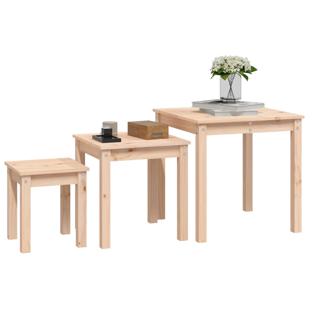 Vidaxl Stoliki Wsuwane Pod Siebie, 3 Szt., Lite Drewno Sosnowe
