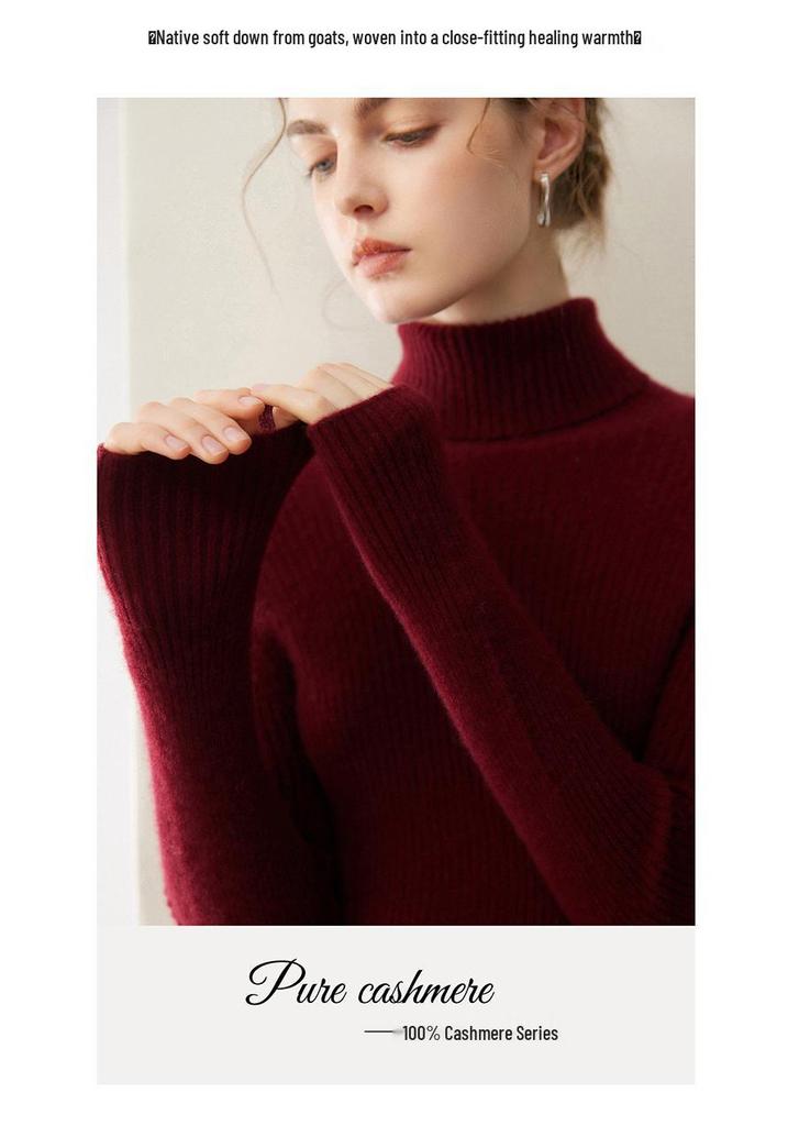 Women's Slim Fit Pure Cashmere High Neck Pullover Sweater - Autumn/Winter Collection