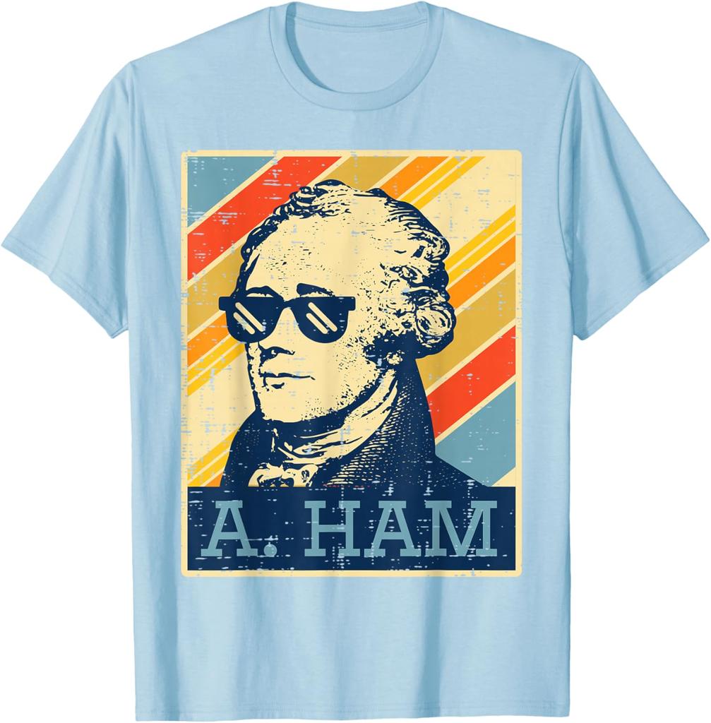 A Ham Alexander Hamilton Retro Distressed Graphic Tee Casual Short Sleeve TShirt for Men Women