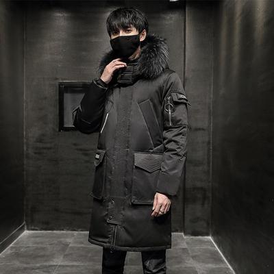 Winter Cotton Jacket Men's Mid-length Fur Collar Thickened Long Youth Handsome Korean Style Parker Jacket