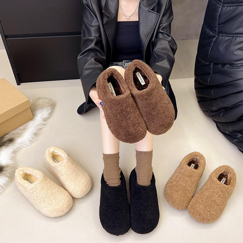 Women's plush thick bottom large size thickened winter warm fur one snow boots thick lining ankle boots non-slip hiking sports cotton shoes