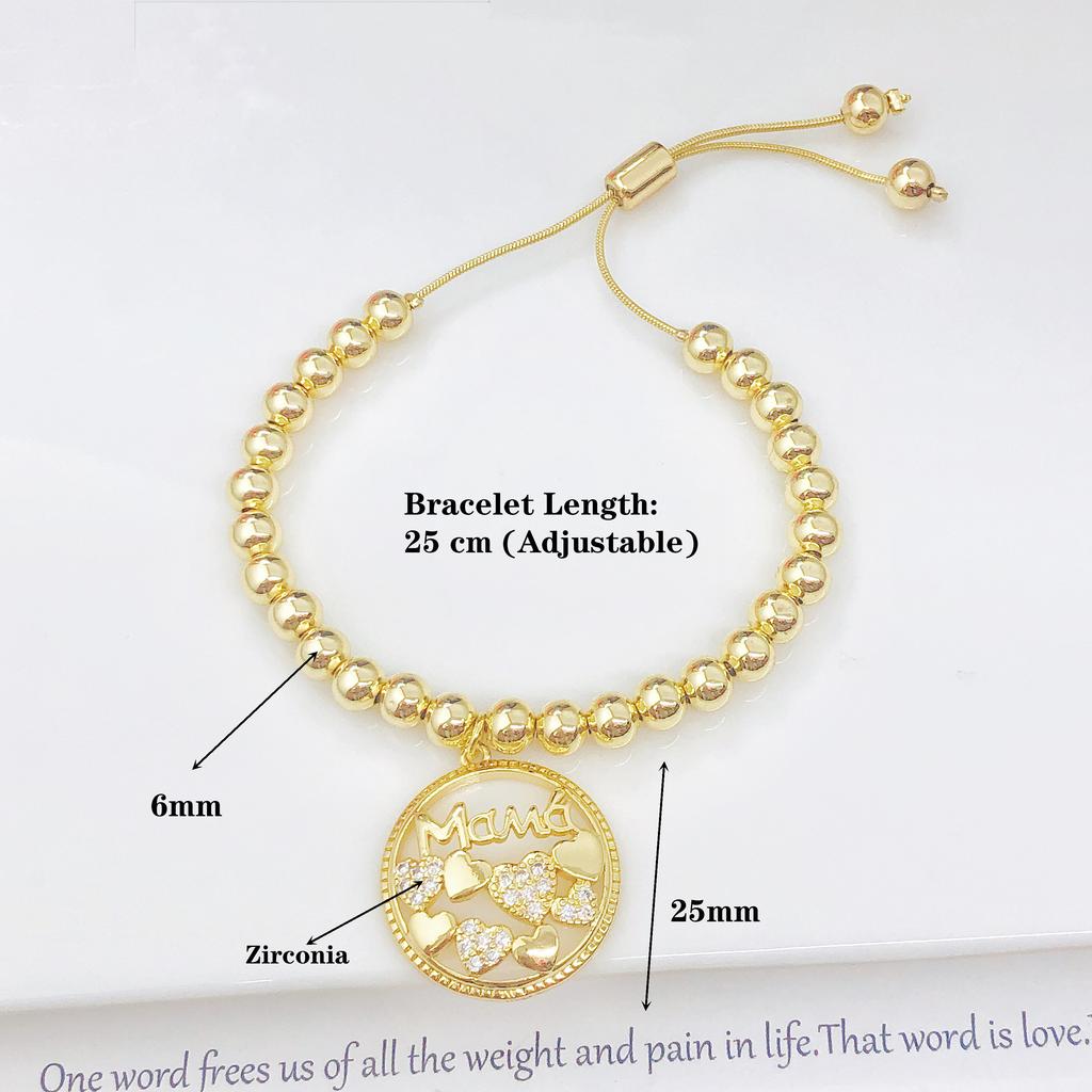 Luxury High Quality Round Shape Day mama Children Shine Zircon Copper Bead Bracelet For Women Wrist Jewelry Mother's Day Gifts