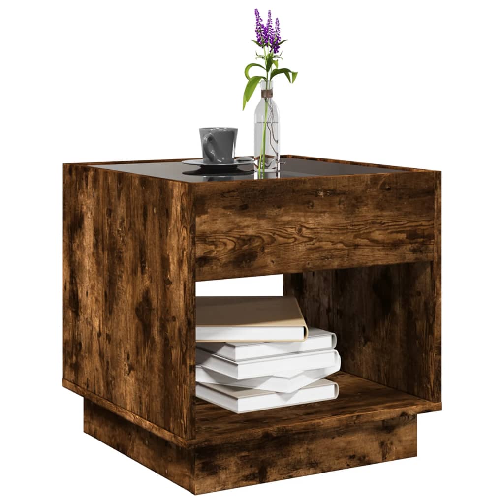 Infinity LED Coffee Table in Smoked Oak 50 x 50 x 50 cm