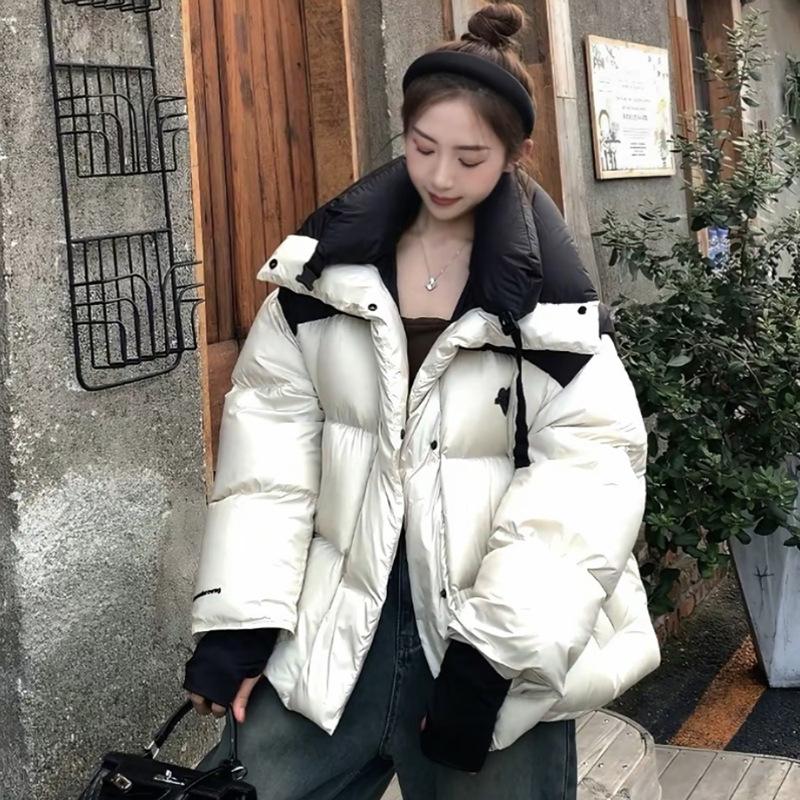 FASHION 2024 Winter New Down  Women's Short Thickened Contrast Color Warm Hooded 90 White Duck Down Loose  Trendy Clothes