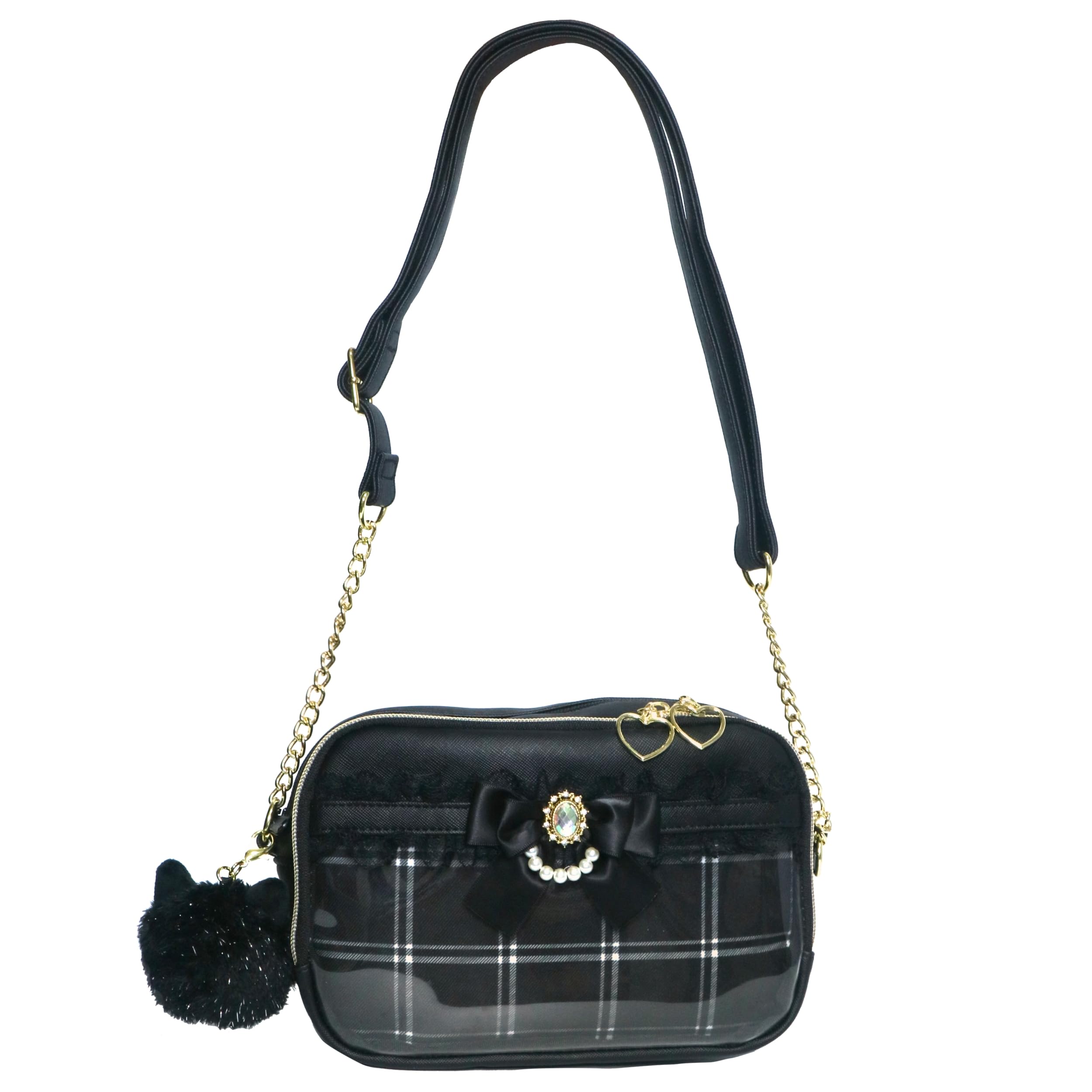 

Shoulder Bag Ribbon Pearl Cat Black Oshikatsu Angel Area Girls Girly Present Gift Going Out [Merry Crown] чорний