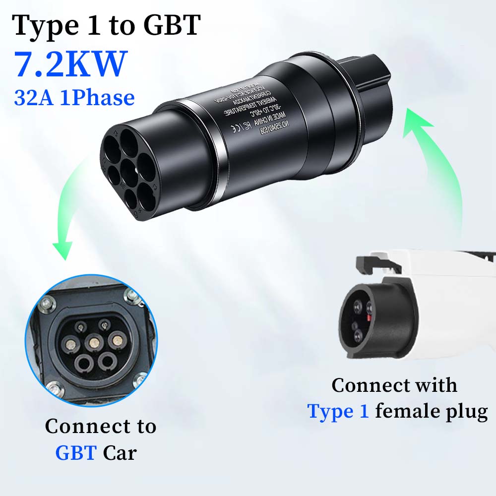 EV Adapter Type 1 to Type 2 EV Charger AC DC Convertor Type 2 to Type 1 Adapter For Type 2 to GBT EV Charging Accessories
