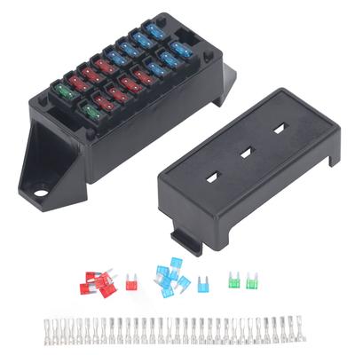 16 Way Automotive Fuse Box Mini High Temperature Resistant 16PCS Fuse 32 Wire Terminals Holder Set for Car Bus Boat