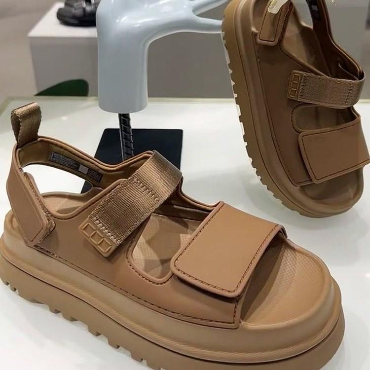 2025 European and American summer new fashionable and comfortable versatile flat bottom thick bottom round head Velcro solid color casual sandals
