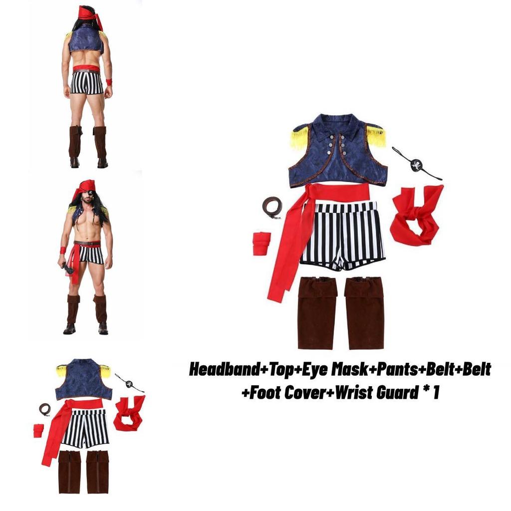 תחפושת שודד קריביים לגברים למבוגרים להאלווין, קוספליי, מסיבת תחפושות, תלבושת להופעה בימתית של מלח