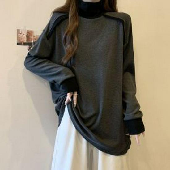 Europäischer Oversized-Doppelseitiger Samt-Rollkragenpullover - Damen Herbst/Winter, Langarm, Lockerer Schnitt, Schlankmachende Basisschicht