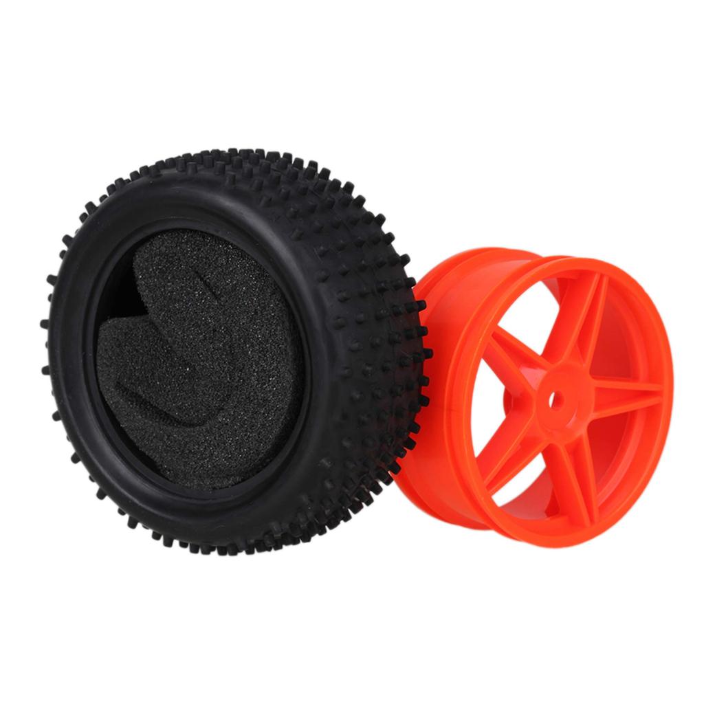 Mxfans 4-Pack Cylindrical Rubber Tires & Plastic Pentagram Wheel Rims for RC 1:10 Off-Road Vehicles (Black & Red)