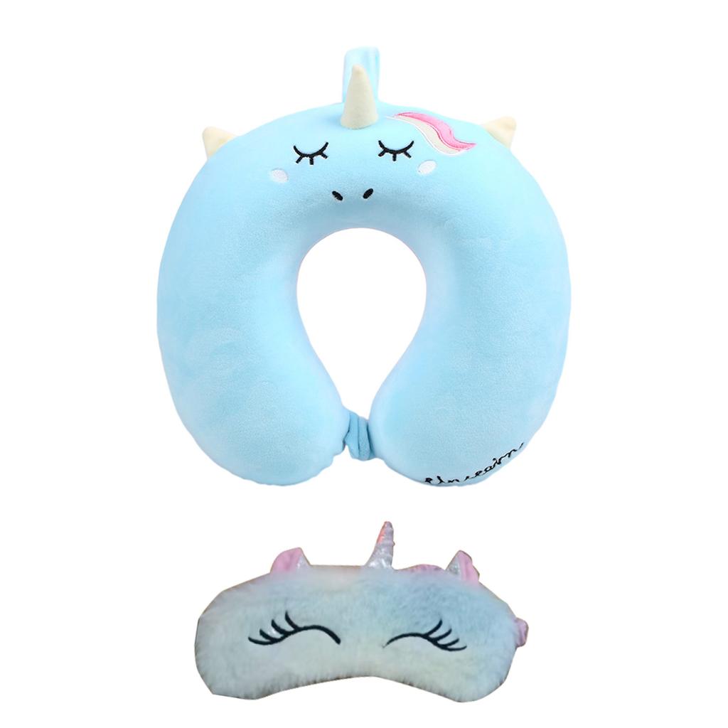 Paměťová Zvířecí Cestovní Polštář Pohodlný Polštář za Krk s Jednorožci Maska na Oči pro Cestování Obchodní Auto Vlak Autobus