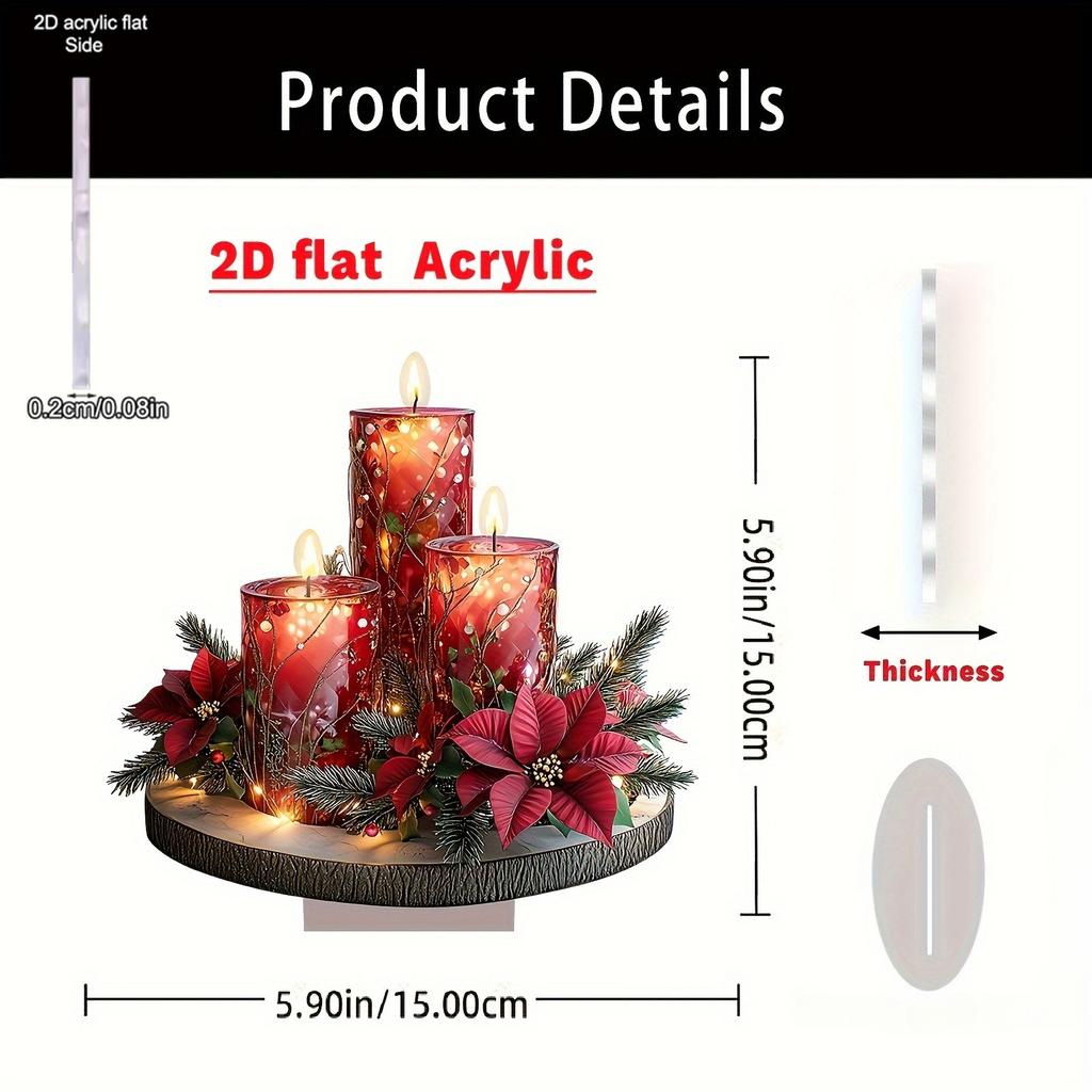 2D Flat Bohemian Style Crystal Christmas Candle Tabletop Decoration, Suitable for wall decoration, porch, room, villa, accents Home, Hallway, or Workp