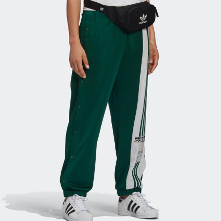 Adidas Originals Color Block Striped Retro Sports Long Pants Knitted Sports Pants Women Bottoms Dark-Green GJ8277