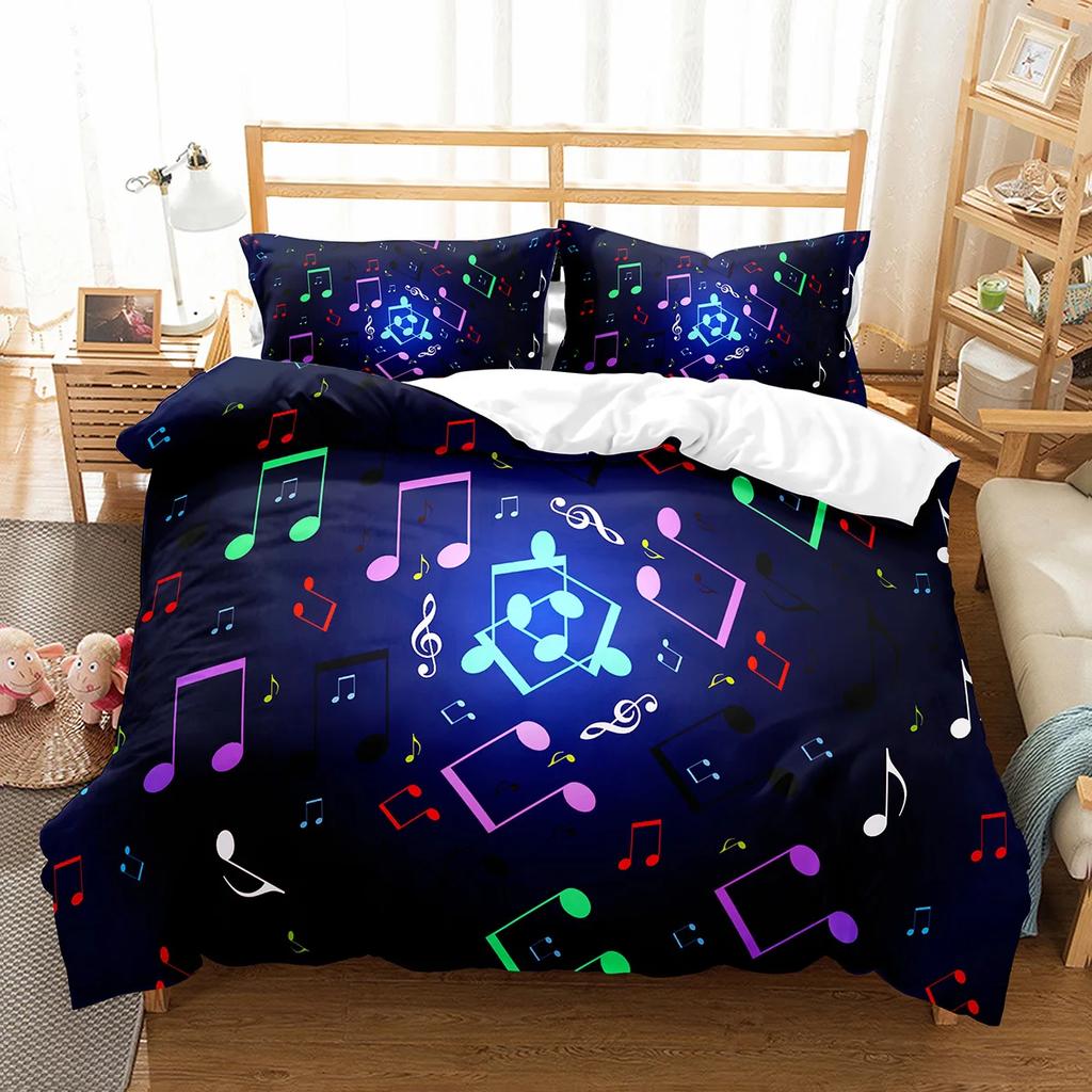 Piano Pattern Duvet Cover Microfiber Classic Music Themed Bedding Set Musical Pattern Geometric Stripe King Quilt Cover