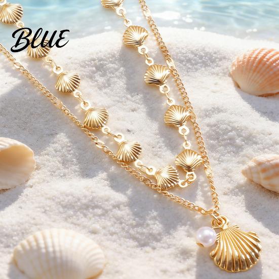 Layered Necklace Double Layer Shell Pendant Lightweight Hypoallergenic Women Faux