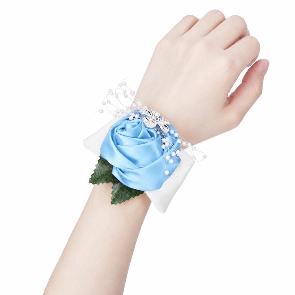2pcs Pearl Rhinestone Wrist Corsage Diamond Rose Bridal Wrist Flower Wedding Corsage For Prom