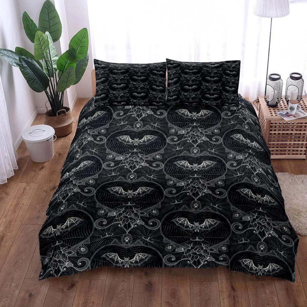 2024 Gothic Bats Black Duvet Cover Set King Queen Double Full Twin Single Size Duvet Cover Pillow Case Bed Linen Set