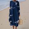 Women's Fashionable Casual Long-Sleeved Round Neck Floral Print Zipper Dress