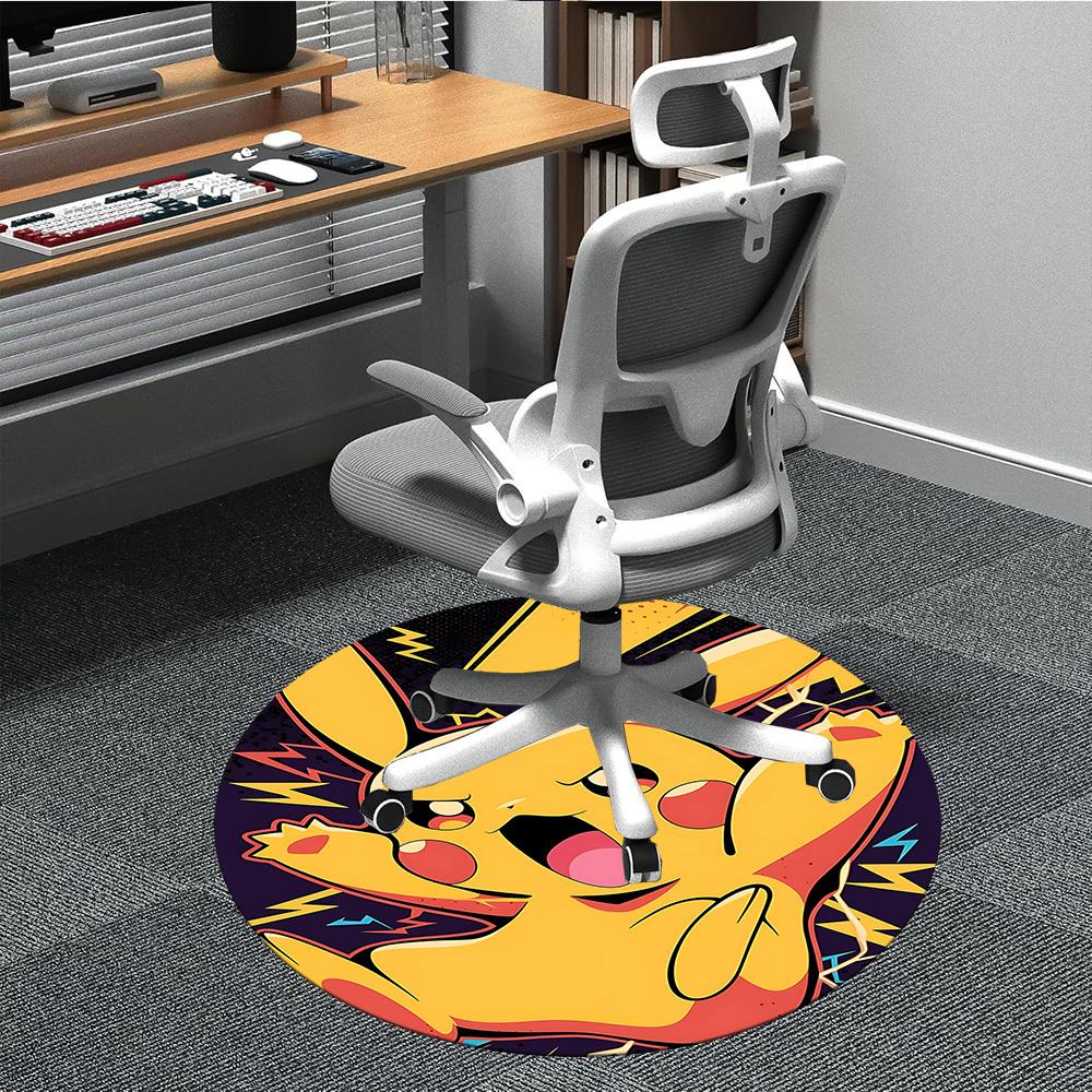 1pc Pikachu Energy Office Round Area Rug, Indoor Mat Suitable For Office, Under Office Chairs Bedroom Living Room Home Decor, Room Deco