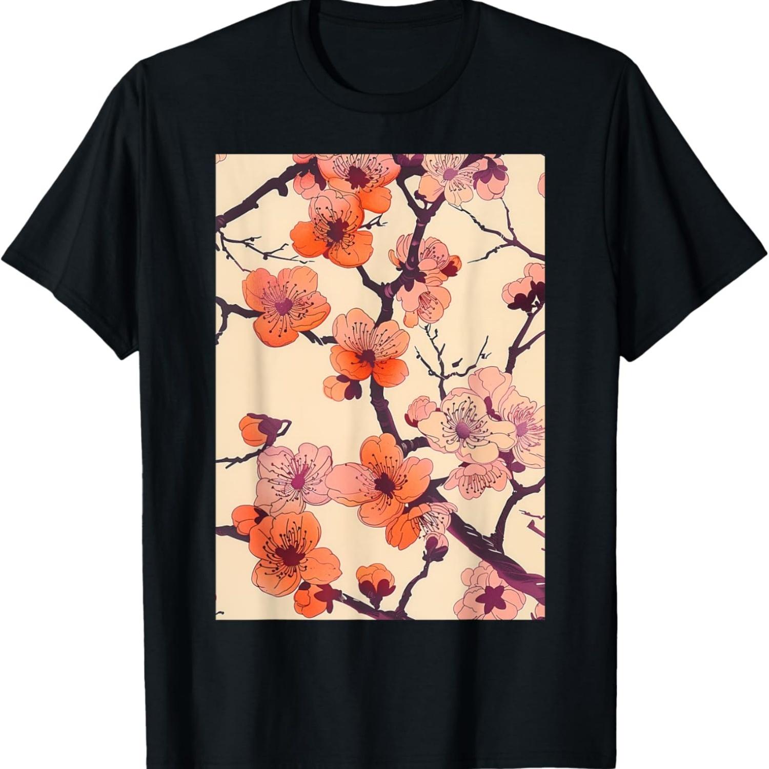 Vintage Cherry Blossom Flowers  T-Shirt S чёрный
