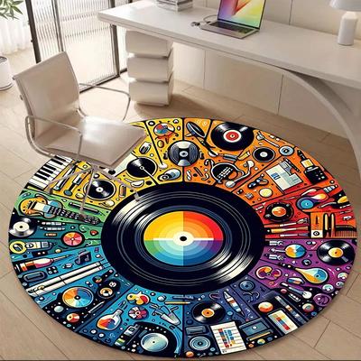 1pc Music Instruments Office Round Area Rug, Indoor Mat Suitable ForOffice, Under Office Chairs Bedroom Living Room Home Decor, Room Deco T134