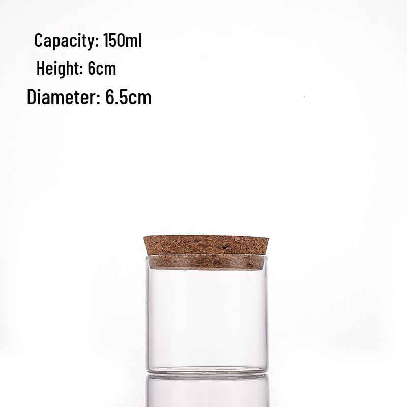 Glass Tube Storage Canister with Wooden Stopper, Rubber Seal, 65mm Opening - Ideal for Tea, Spices, Collectibles