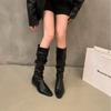 Thick heel pleated long tube knight boots women's shoes 2025 new spring and autumn western thin medium tube long boots