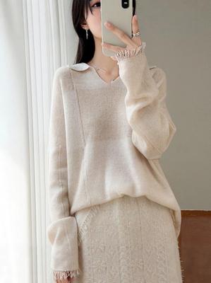 Women's Early Autumn 100% Wool Tassel Lapel Sweater - Stylish Loose Knitwear with Drop Shoulders