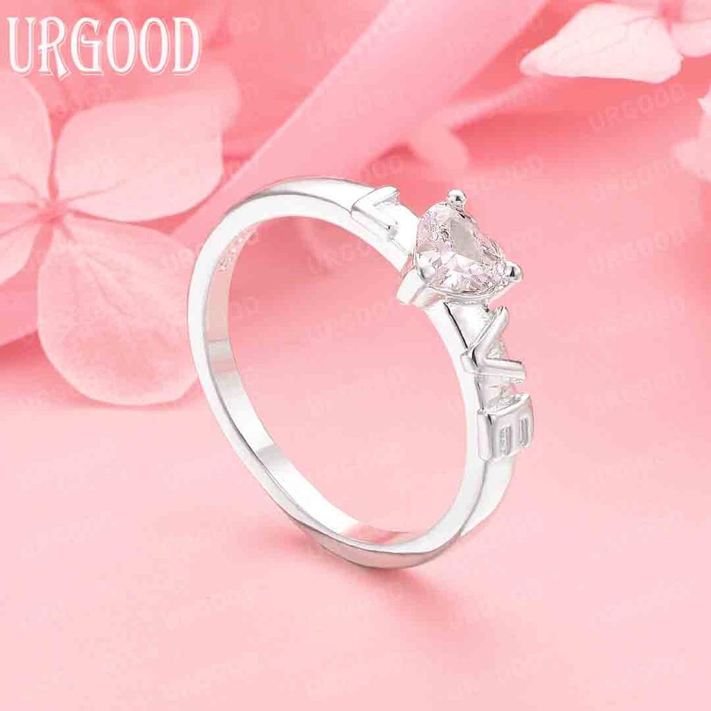925 Sterling Silver Love Ring AAA Zircon Wedding Jewelry