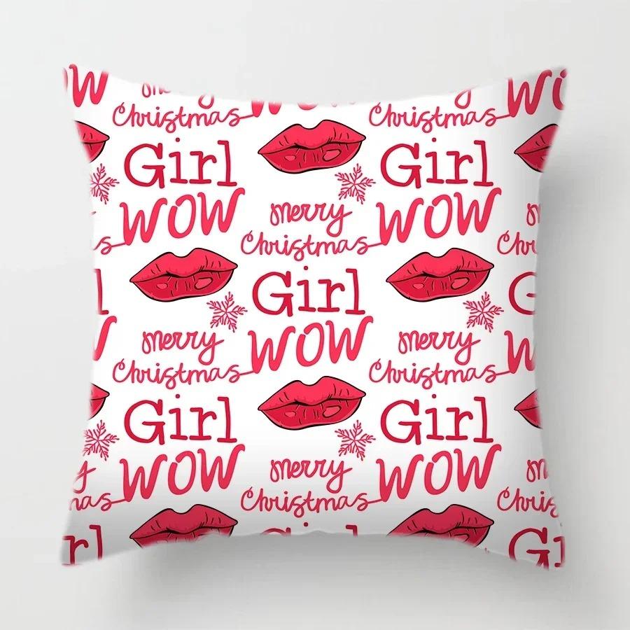 Red Lips Heart Shape Pillow Black Love Letter Sofa Car Cushion Cover ValentineS Day Gift 30x30cm