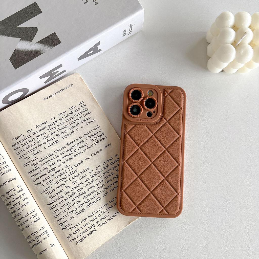 Applicable To Apple 15promax Diamond Pattern Lambskin Mobile Phone Case IPhone 14 Anti-fall Protection Case