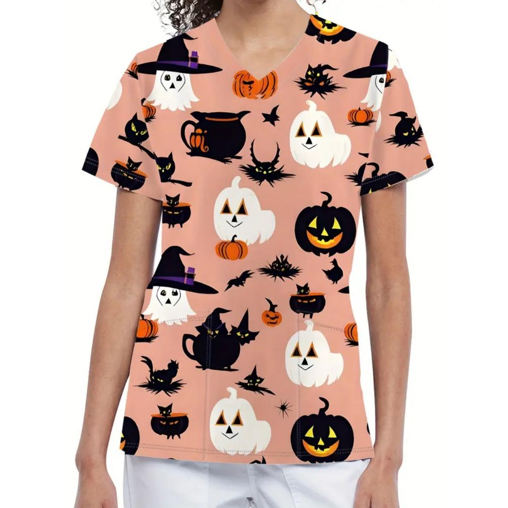 Uniforme Quirúrgico de Mujer para Halloween Estampados de Calabaza Estampado Feliz Escote en V Top de Enfermería Oferta Regalo para Personal Médico Uniforme Clínico