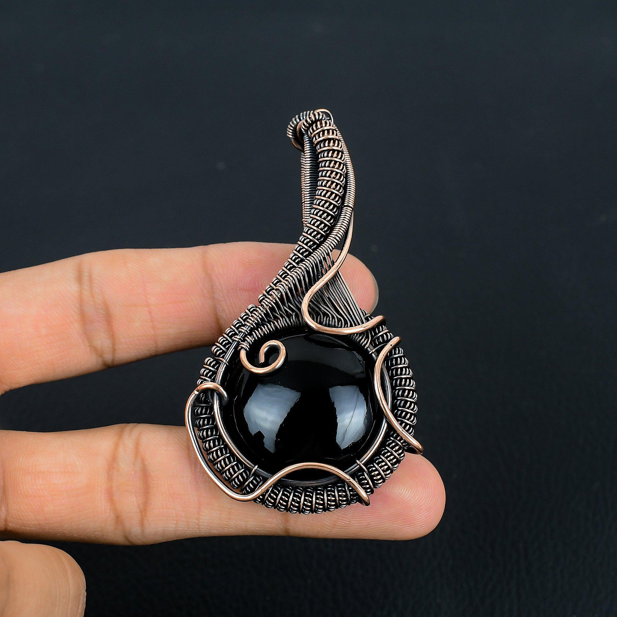 

Obsidian Eye 999 Copper Wire Wrapped Pendant, Handmade Gemstone Pendant Jewelry, Gifts For Wife Brand New Pendant 2.55 Inches