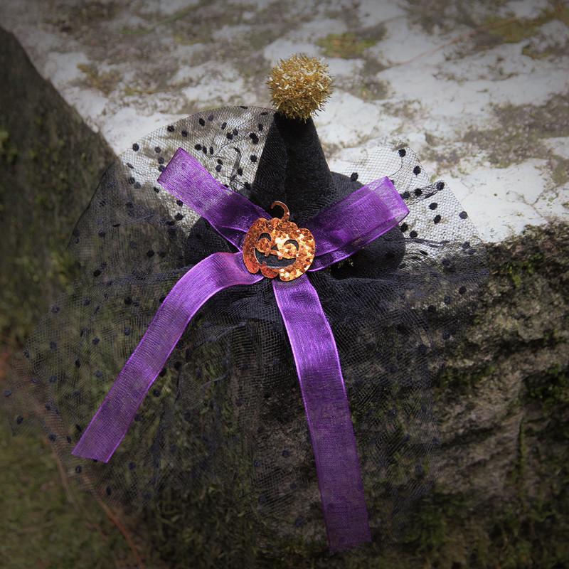 Cross-Border Halloween Witch Hat Hair Clip - Cute Pumpkin Mesh Hair Accessory