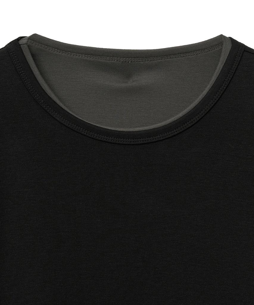 NOIRER Layered Half Long Sleeve T-Shirt (Black Charcoal)