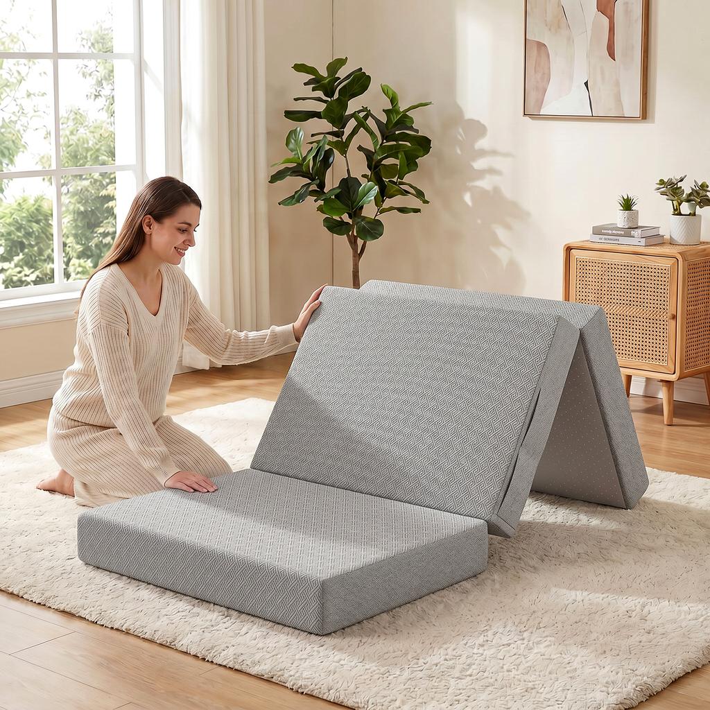 Materasso Pieghevole 200 x 90 cm, Materasso Pieghevole 15 cm, Materasso Portatile da Pavimento con Copertura Lavabile, Testato Oeko-Tex