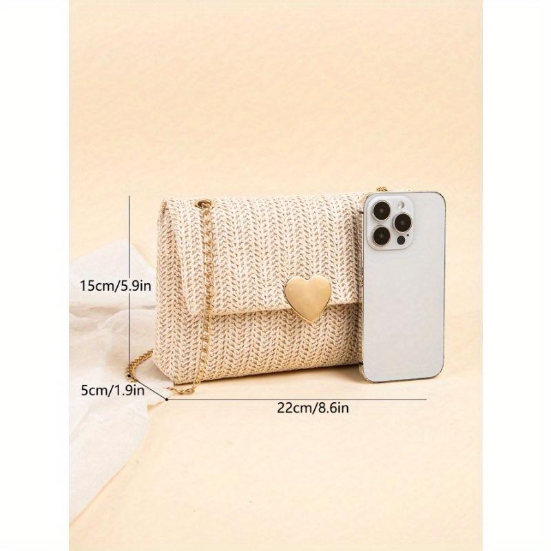 Chain Shoulder Bag Women's Small Square Woven Colorful Bag, Spring/Summer Casual Beach Bag for Women Large Capacity