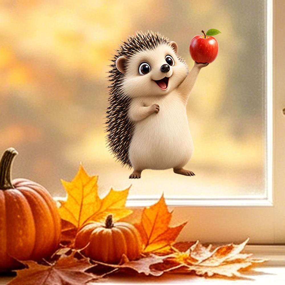 Herbst Cartoon Igel Statisch Haftend Fensteraufkleber Selbstklebend Abnehmbar Geschäft Zuhause Dekoration