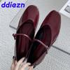 Fashion New Footwear Wine Red Ladies Flats Mary Janes Designer Shoes Female Round Toe Fashion Shallow Buckle Women Flats With Shoes