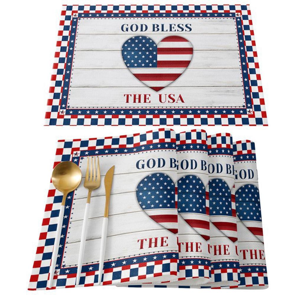 

4PCS Table Mat 4th of July Decoration Placemat Anti-Slip Dining Tablemat American Independence Day Coaster Kitchen Accessories 13x19in