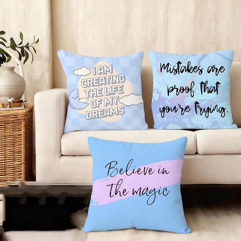 Encouraging Text Ins Cushion Cover Plush Fabric Soft Double-Sided Printed Sofa Warm Winter Home Child Gift Pillow Case