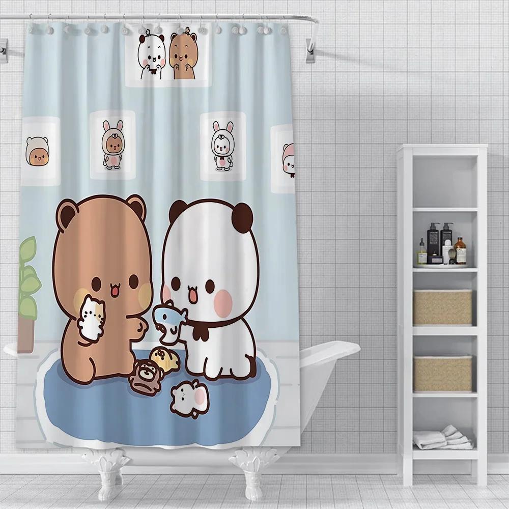 Cartoon Q-Quarto B-Bubu and Dudu Shower Curtain Waterproof Polyester Fabric Bath Curtains Home Bathroom Decor Curtain With Hook