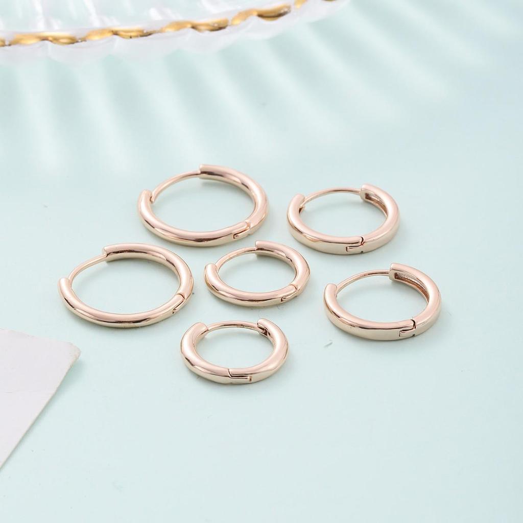 European Minimalist Rose Gold Hoop Earrings - Versatile, Stackable, Simple Round Ear Studs