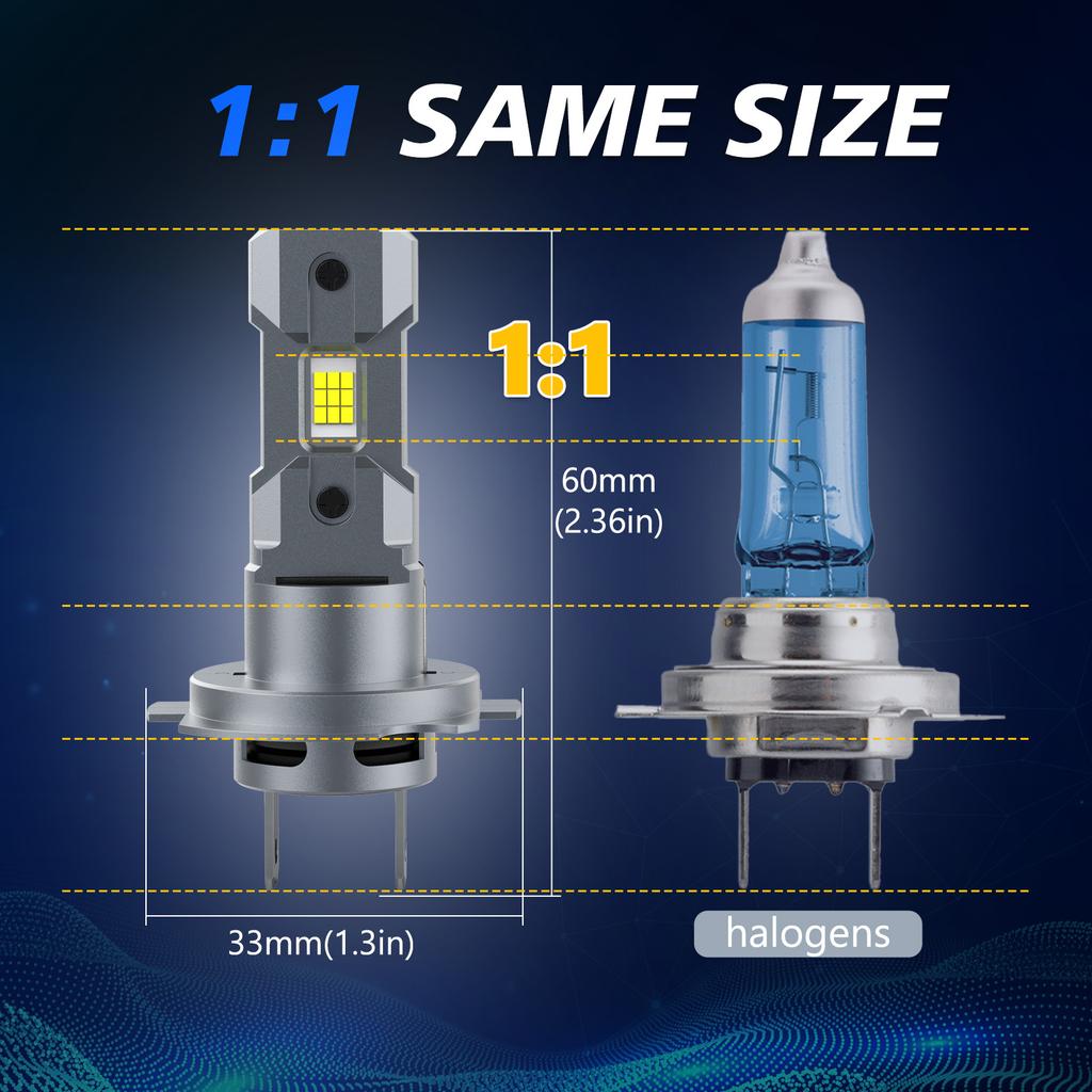 2pcs H7 LED Headlight Bulbs 500% Brighter Wireless Headlight Bulbs, 20000LM Mini Headlight Bulbs Fanless Car Bulb Kit High Low Beam