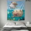 Cartoon Diving Piglet Pattern Home Decor Tapestry, Wall Hanging, Decorative RV Wall Cloth.NGT0928395